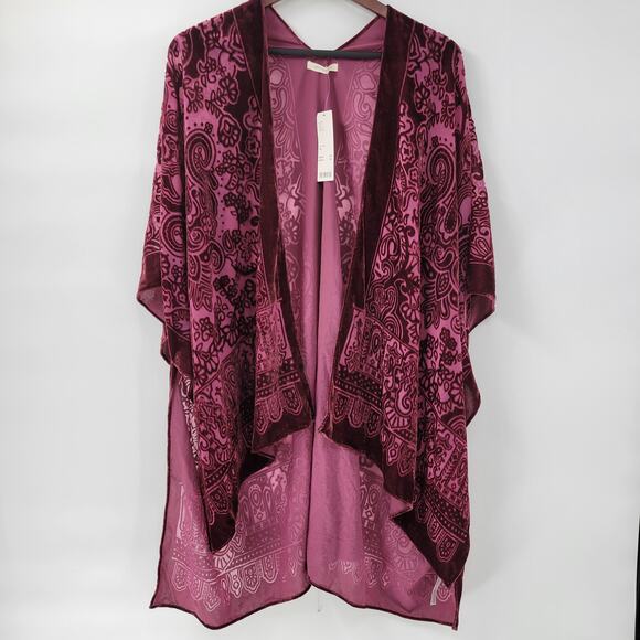 Urban Outfitters Velvet Burnout Kimono Wrap Purple Floral Draped NWT One Size - Picture 2 of 16